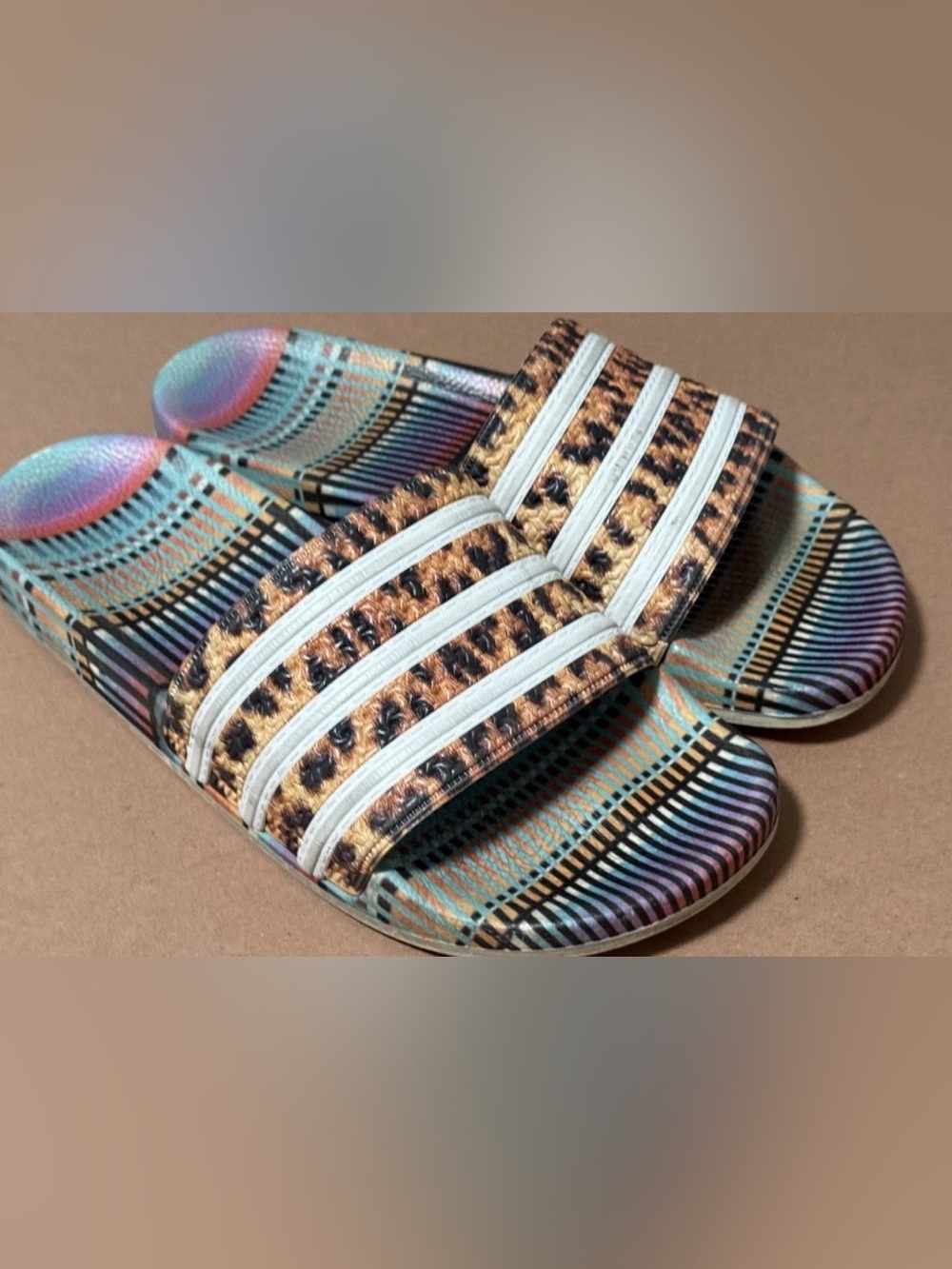ADIDAS ORIGINALS Women's ADILETTE FARM Multicolor Slides Size 8 Made In Italy